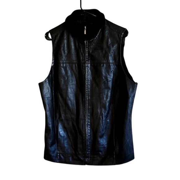 Casual Corner Jackets & Blazers - Vintage casual Corner leather mixed stretch back jacket vest size X